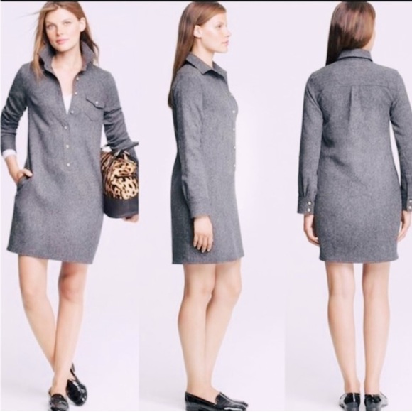 J. Crew Herringbone Wool Shirt Dress Lined
Brass Buttons Long Sleeve NWOT - Picture 3 of 12